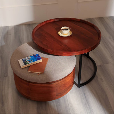 Table en bois avec support en métal et tambour gigogne, 27,5 x 27,5 x 18 po
