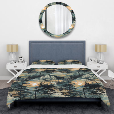 Wilderness Forest Harmony Landscape Polyester Box Stitch Floral Duvet Cover Set
