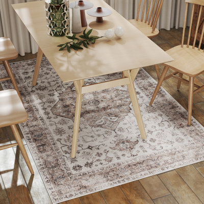 Tapis brun clair rétro à motif complexe - Confort luxueux aux pieds nus, esthétique intemporelle pour les décorations d'intérieur