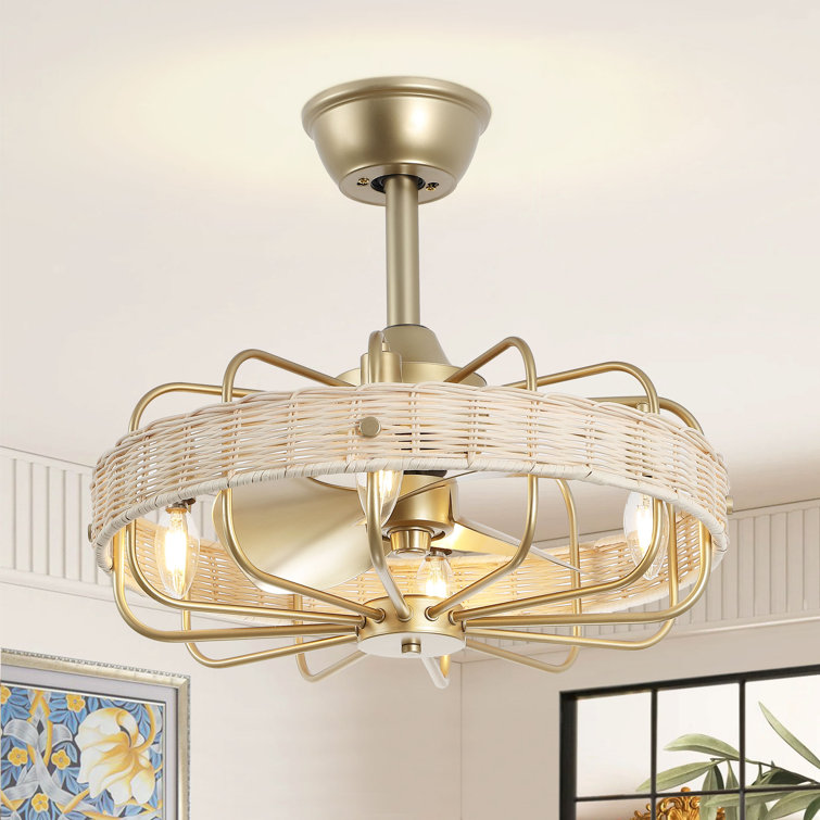 18" Rattan Caged Ceiling Fan with Light Kit and Remote