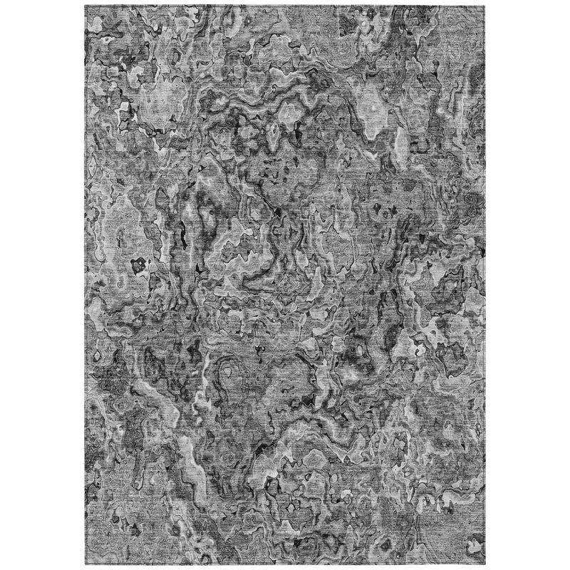 3' X 5' Gray Charcoal And Silver Abstract Washable Indoor Outdoor Area Rug