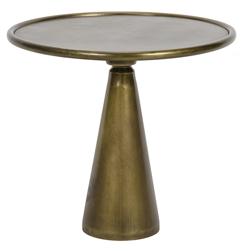 Hiro Antique Brass Round Metal & Glass Pedestal End Table