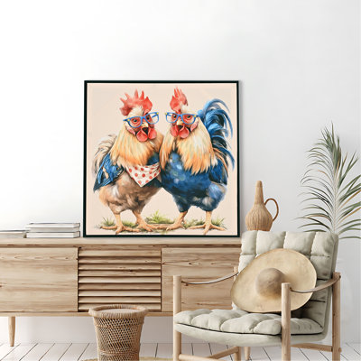 Art mural de coq de ferme, décoration murale de photos de poulets rustiques, peinture sur toile, ferme encadrée, œuvre d'art encadrée pour cuisine, salon, salle à manger, salle de bain, chambre à coucher, 24 po x 24 po