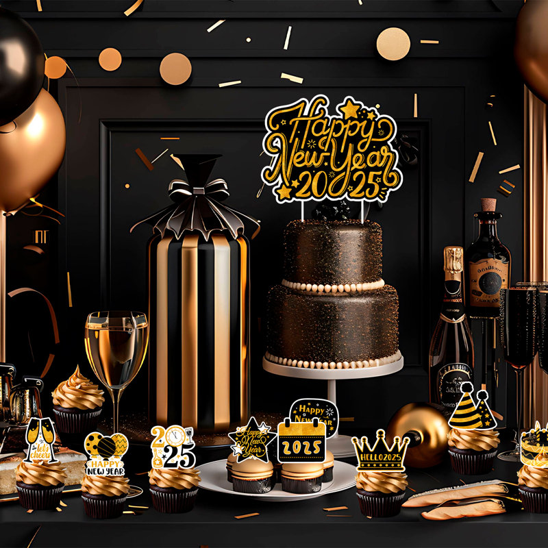 Happy New Year Cake Topper, 13 pièces Happy New Year 2025 Cupcake Toppers