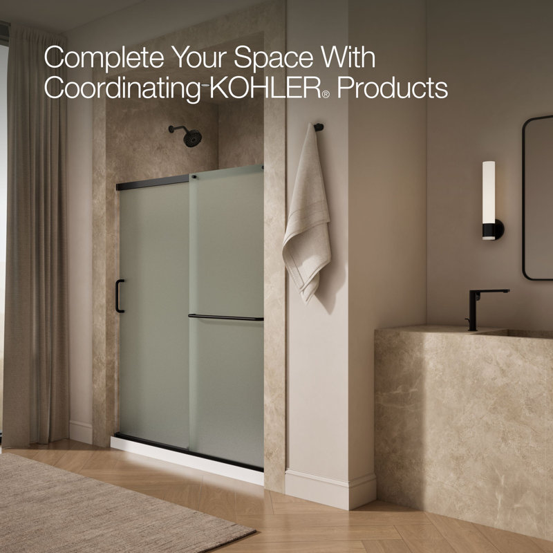 Elate Sliding Shower Door, 70-1/2-In H X 56-1/4 - 59-5/8-In W, With 1/4-In Thick Crystal Clear Glass, Black/Frosted