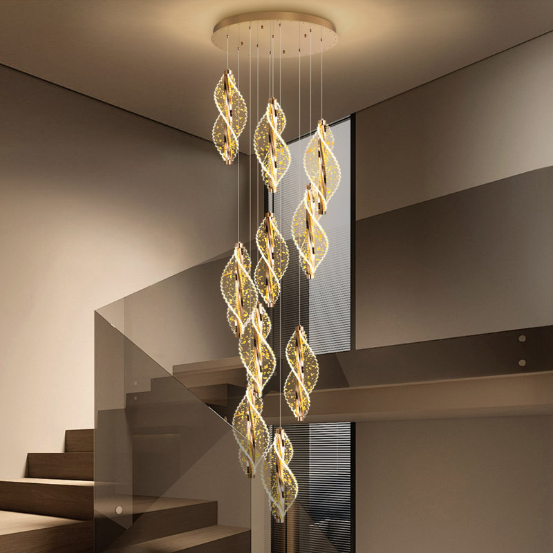 Lustre 10 lumières à DEL pour plafonds hauts et escalier doré, Gold