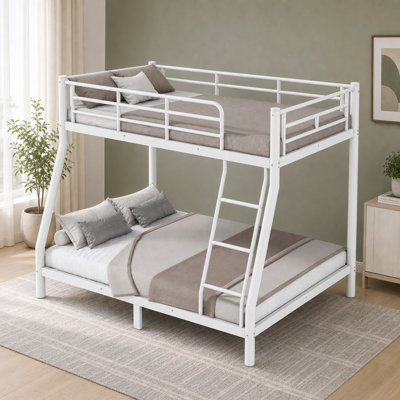 Lit superposé en métal (1 place en haut, 1 place en bas) pour adolescents et adultes, gain de place grâce à sa structure tubulaire ronde, blanche, insonorisé.