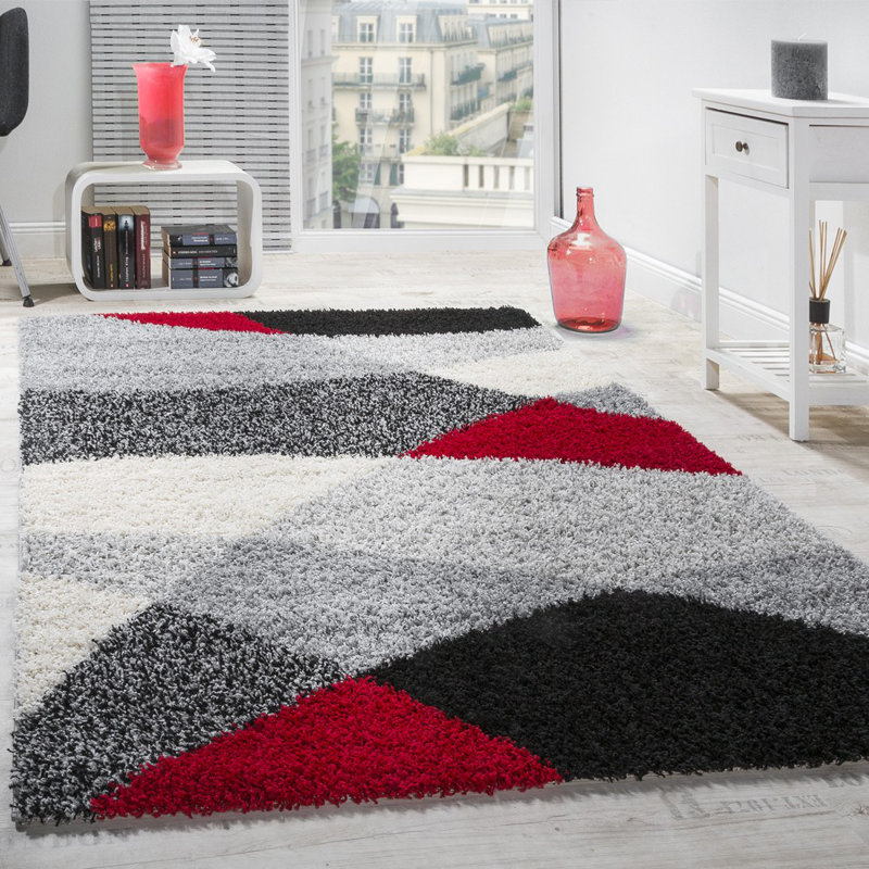 Averi Shaggy Grey/Red/Black Rug, Rectangle 200 x 280cm