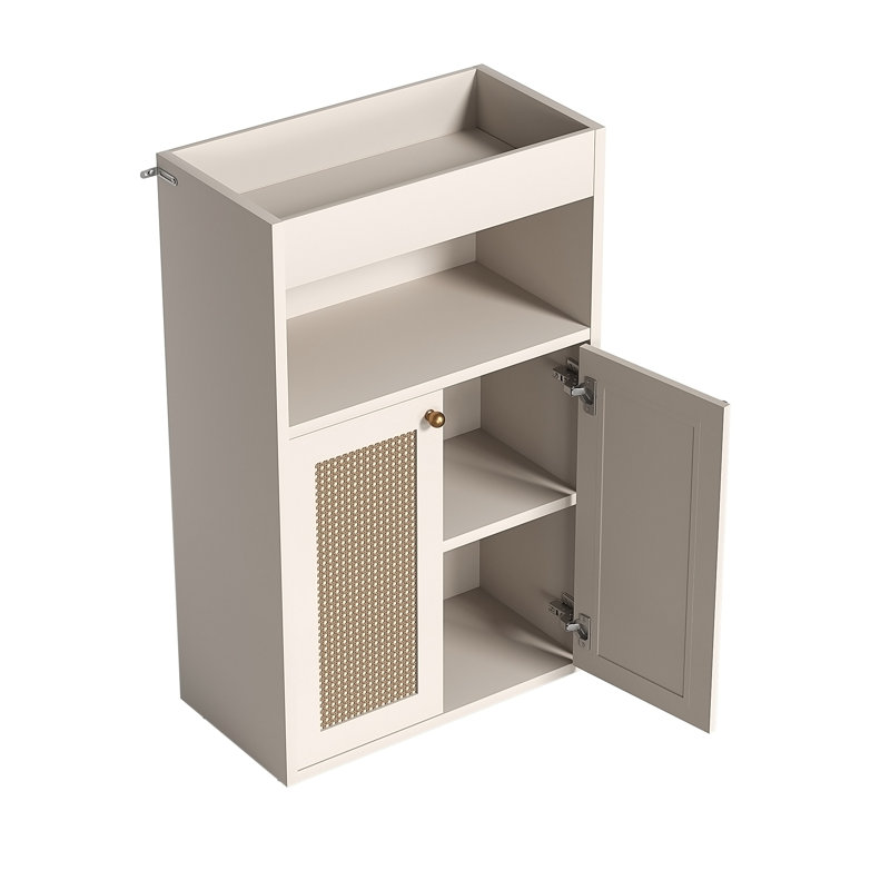 Armoire de rangement pour salle de bain avec 2 portes en rotin, White