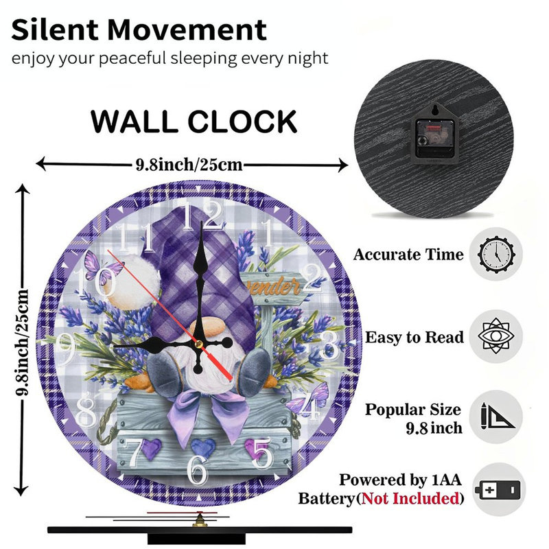Horloge murale en bois 10 po, mouvement silencieux, à piles (piles AA non incluses), décor artistique, parfait pour les décorations