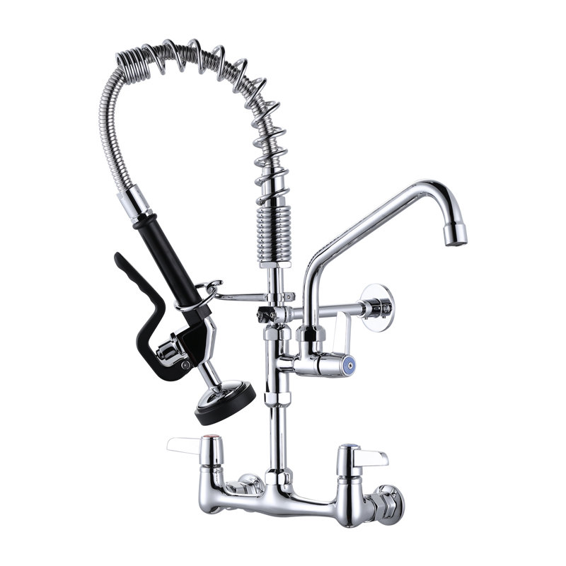 Commercial Triple Handle Wall Mount 21. Pull Down Sprayer Kitchen Faucet