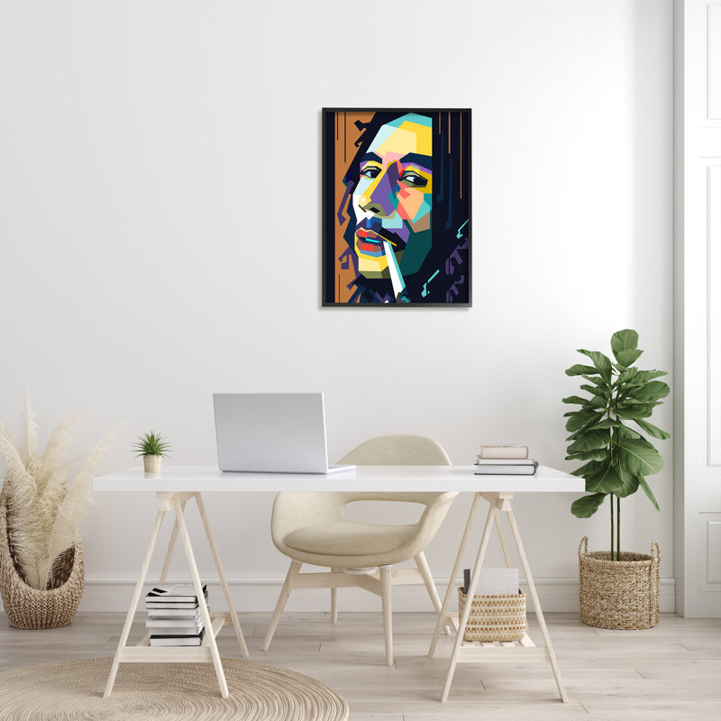«Modern Bob Marley Portrait», motif géométrique abstrait par Birch & Ink - impression, H 30 po x l 24 po x P 1,5 po