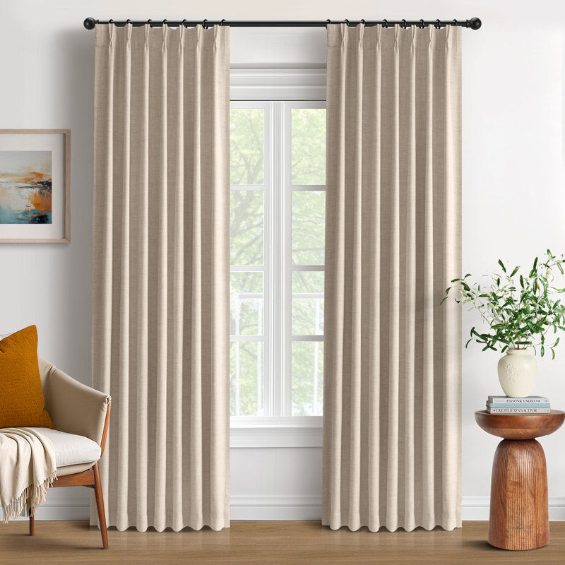 100% Blackout Curtains Polyester Faux Linen Fabric Pinch Pleated Drapes With 20 Hooks Blackout Curtains For Bedroom/Living Room ( 2 Panels Set)