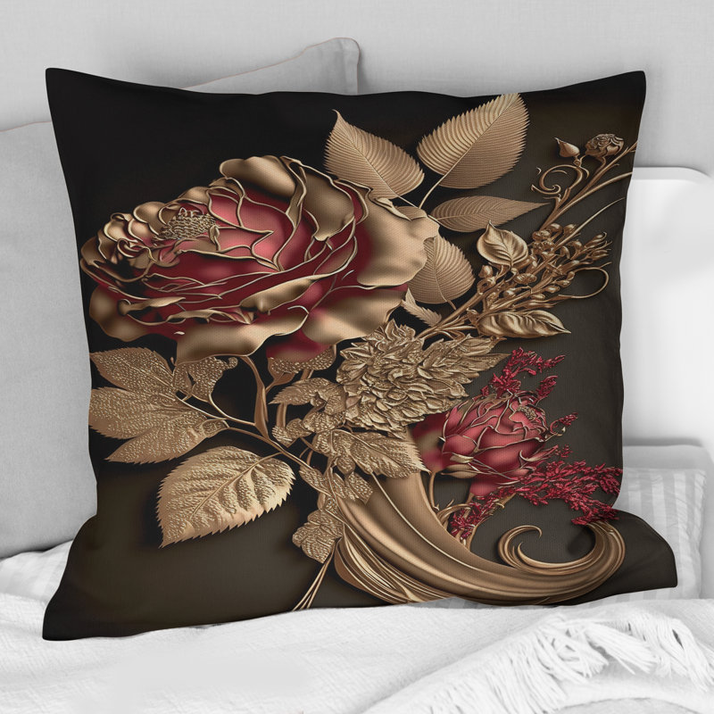 Gilded Rose Vintage Glam I - coussin à imprimé floral, H 16 po x l 16 po