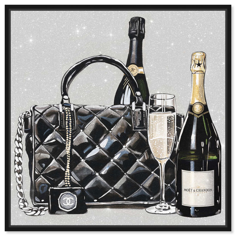 «Glam Purse and Drinks Canvas Glam Art Prints» par Art Remedy, Cadre noir, H 25 po x l 25 po