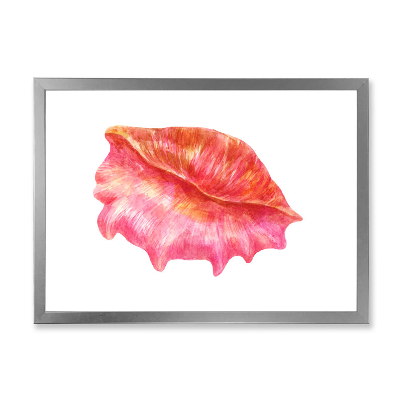 " Pink Sea Shell ", Silver Picture Framed Canvas, 12" H x 20" W x 1" D