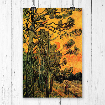 Vincent Van Gogh Pine Trees Against a Red Sky - Frameless Print