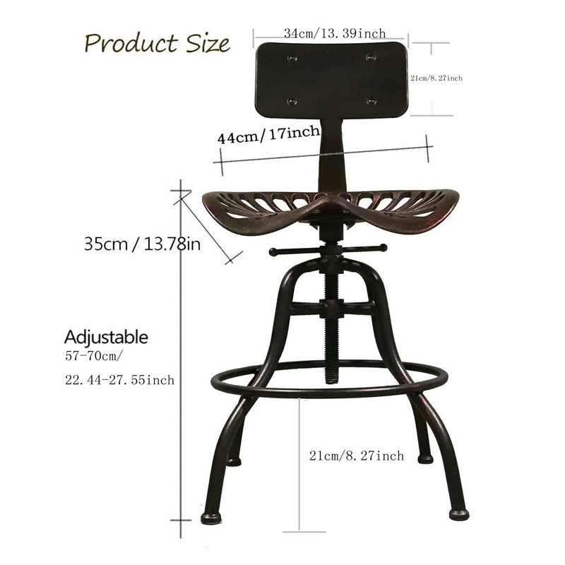 Tabouret de bar à hauteur réglable en métal de style industriel