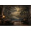 Papier peint paysage sombre foncé, gravure vintage, vallée, décoration murale amovible-129446035-129446030