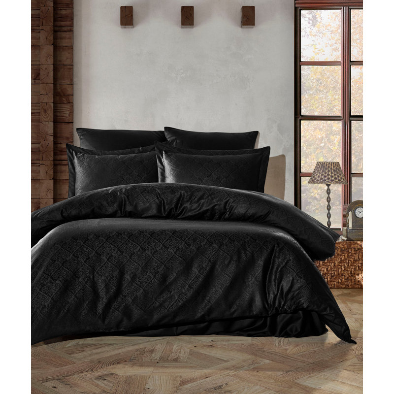 Calvo Solid Colour Duvet Cover Set with Pillowcases, Black