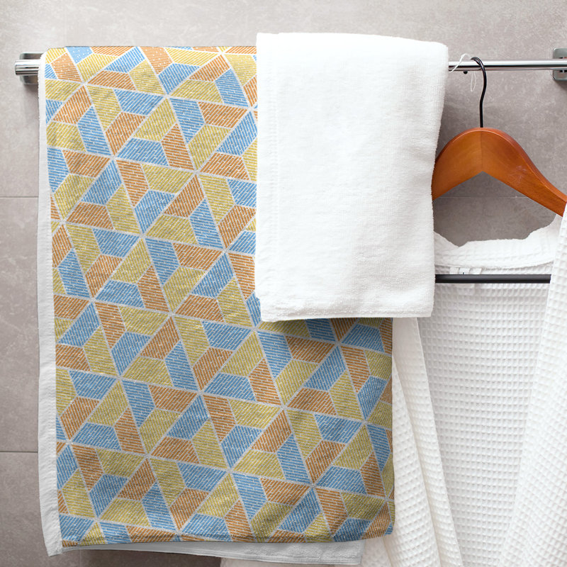 Serviette de bain trapézoïde, Jaune, bleu et orange