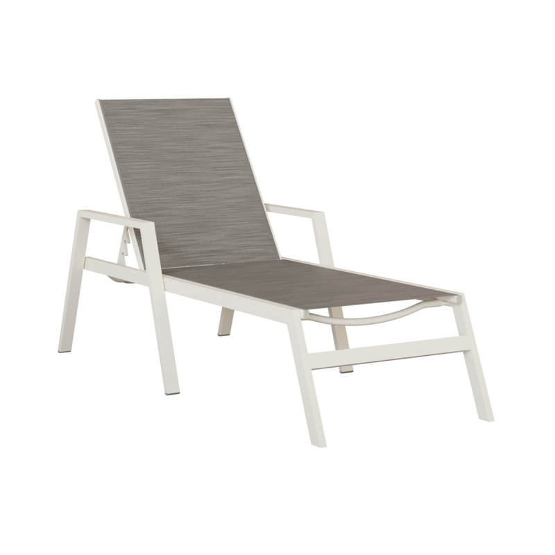 Colella Matte White Aluminum Chaise Lounge With Mica Pearl Sling Fabric, Matte White, Dark Beige
