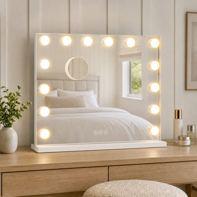 Rectangle LED Metal Vanity Mirror with 15 Dimmable Bulbs, 3 Color Modes and USB Charging Port, 23" x 18"