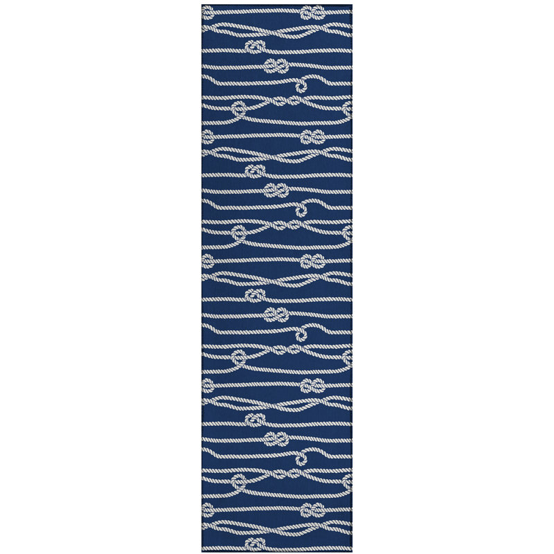 Tapis bleu intérieur / extérieur en polyester tissé à la machine Labette, Tapis de couloir 2 pi 3 po x 7 pi 6 po