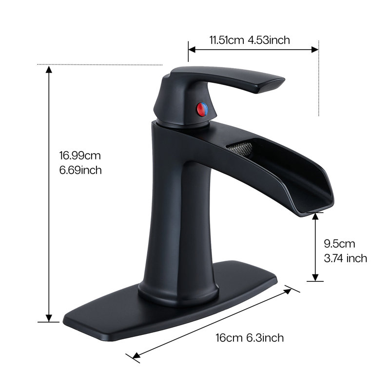 Brushed Nickel Waterfall Bathroom Faucet With Pop-Up Drain And Deck Plate - Single Handle Bathroom Faucet, Black