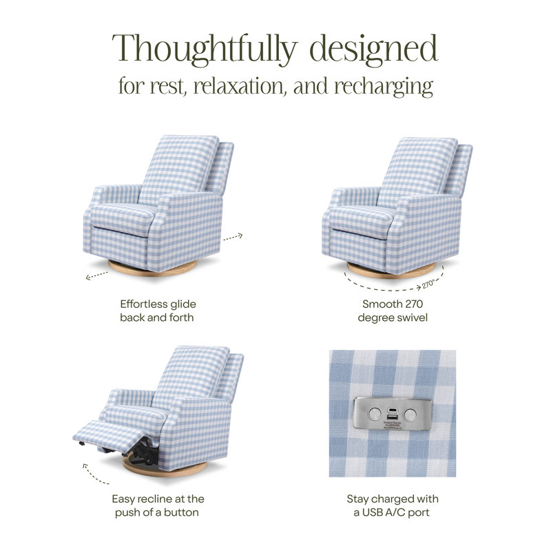 Crewe Electronic Recliner and Swivel Glider in Eco-Performance Fabric, Blue/White