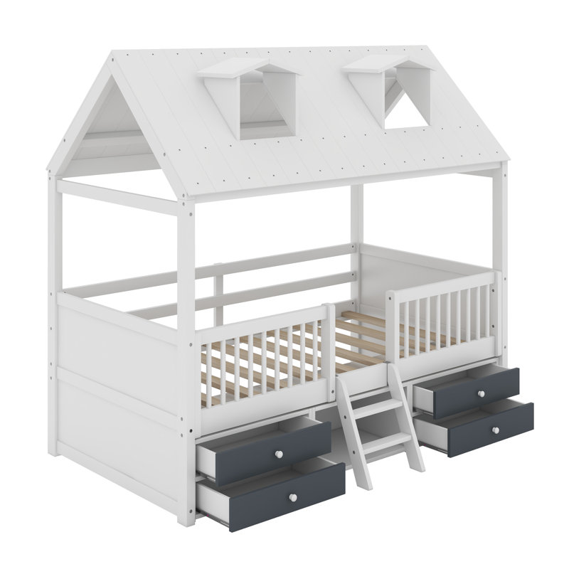 Wood Bed House Bed Frame, Twin, White