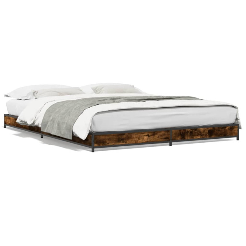 Vidaxl Bed Frame Engineered Wood And Metal, Smoked Oak, 120 x 200cm