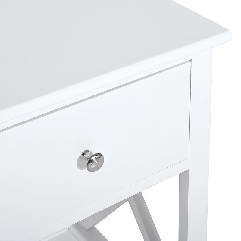 Table de bout en bois massif avec rangement, Blanc, 1