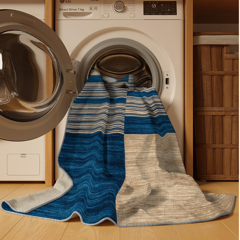 Machine Washable Horizontal Stripes Gray Area Rug, Square 8'
