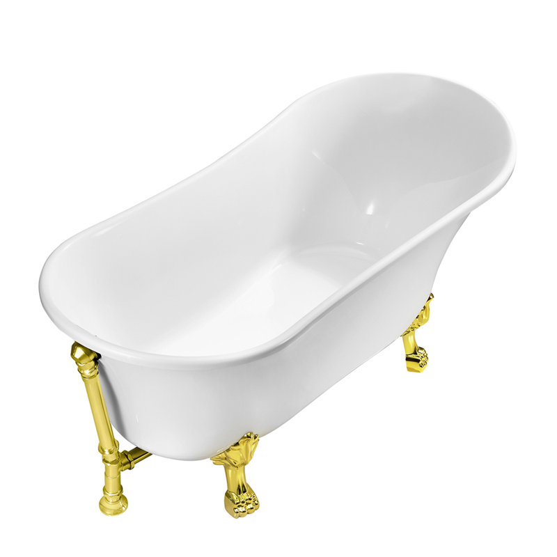 55" Streamline Clawfoot Soaking Acrylic Bathtub, Polished Gold, Polished Gold