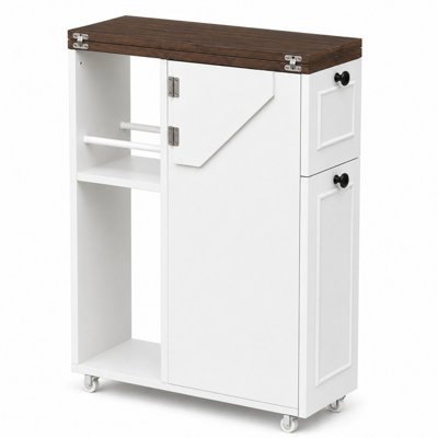 White Slim Flip-Top Bathroom Storage Cabinet with Rolling Wheels, 7.87" Wide Narrow Side Organizer for Small Spaces & Daily Toiletries
