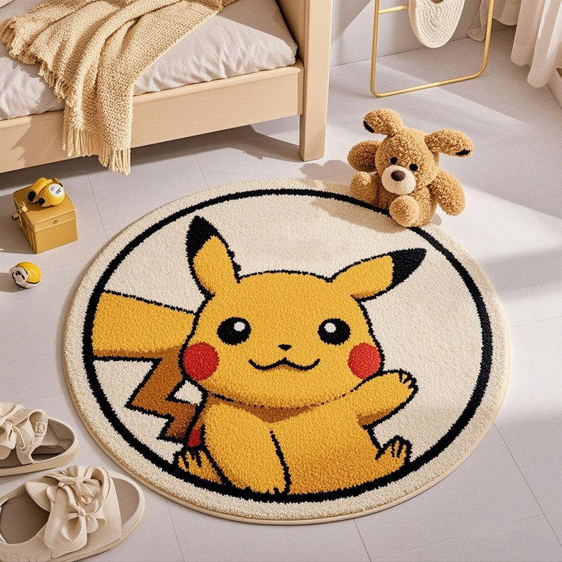 4.59 ft Pikachu Rug, 55.12*55.12 inch Pokemon & Pikachu Soft Rug for Kids, Pikachu Bedroom Desor Rug