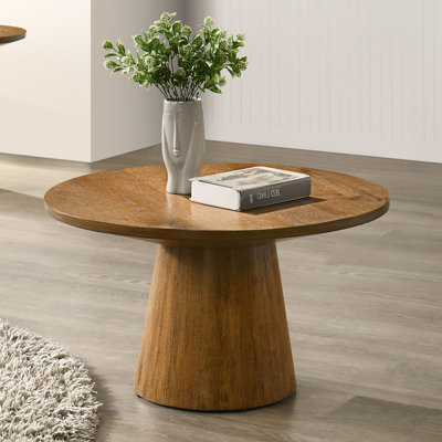 29" Walnut Round Coffee Table with Pedestal Base