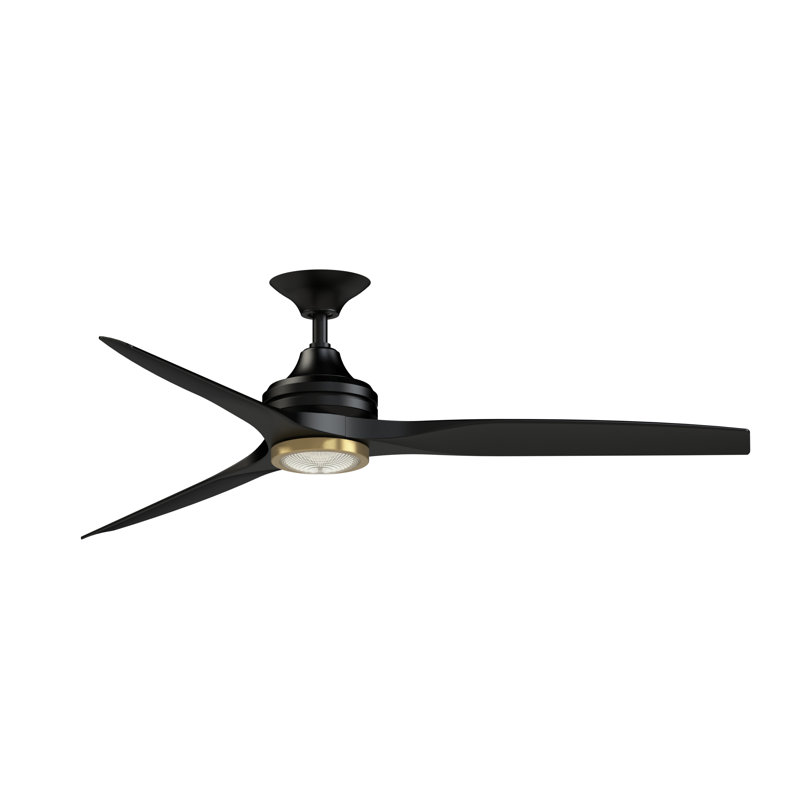 Spitfire 60 inch Indoor/Outdoor Ceiling Fan with LED Light Kit - Black with Weathered Wood Blades, Black, Weathered Wood