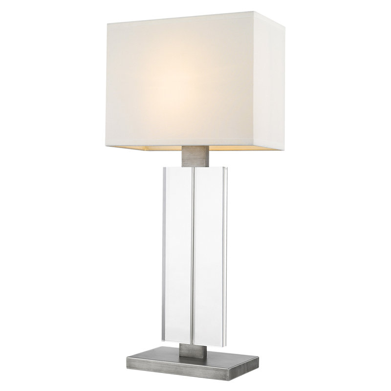 Lampe de table en étain patiné avec abat-jour shantung blanc cassé 1 lumière Shine