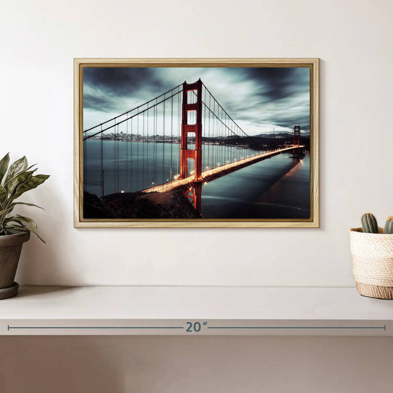 Nuage de tempête Golden Gate Bridge, 13 po x 9 po, Cadre flottant en bois naturel