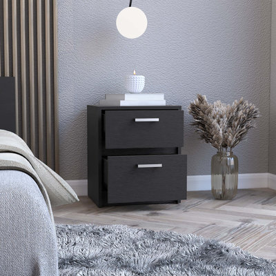2-Drawer Black Nightstand And End Table With Metal Handles