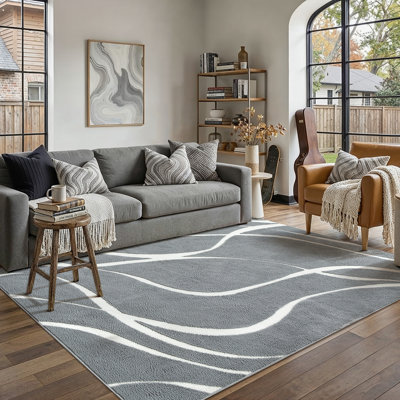 Tapis gris à poils longs avec envers antidérapant Paxston