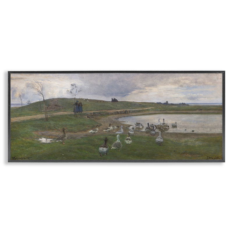  Ducks Wading in Pond Black Framed Giclee Art by June Erica Vess, H 10 po x l 24 po, Giclée encadrée noir minuit