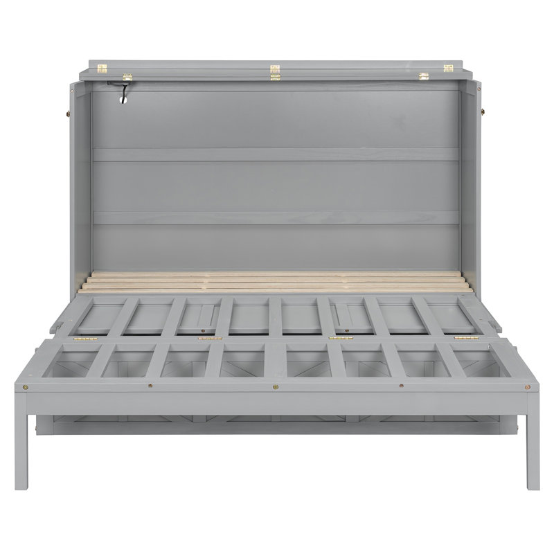 Grand lit escamotable avec grands tiroirs et port USB, gris
