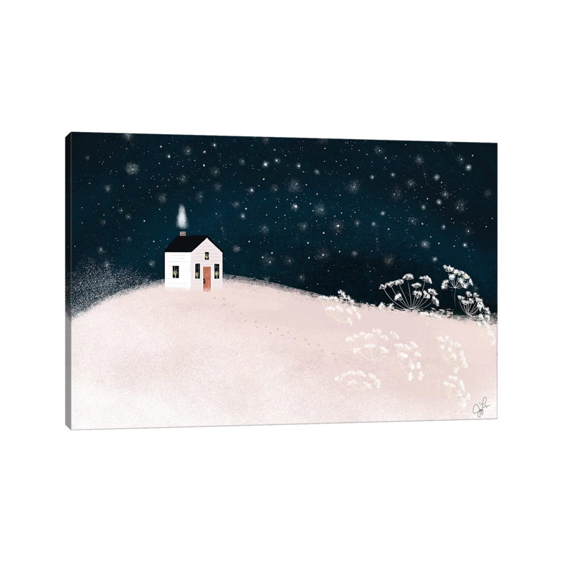 Starry Snowy Night by Joy Laforme - Painting on Canvas, 101.6cm H x 152.4cm W x 3.81cm D, Wrapped Canvas