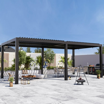 Aurora 10‘ X 20'  Louvered Pergola With Adjustable Double -Layer Lovers,Built-In Gutter System And USB Charging Socket
