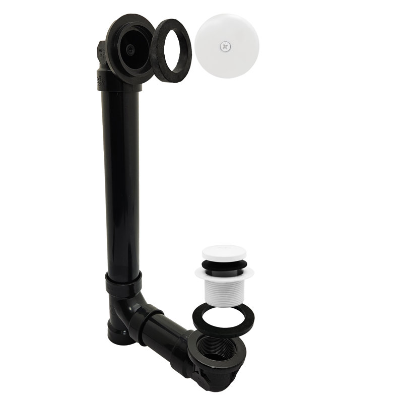 1-1/2" x 12" Sch. 40 ABS Tip-Toe Bathtub Leg Drain Assembly with One-Hole Overflow, Matte White