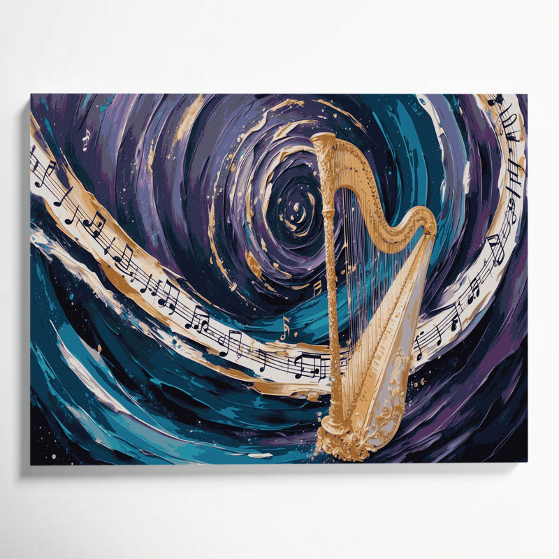 Music Harp Grey Canvas Wall Art, 20" H x 24" W