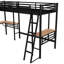 Black Twin Size Loft Bed With Two Built-In Playwriting Desks - Dramatic Creations Metal Research-Project Desks, Ahead